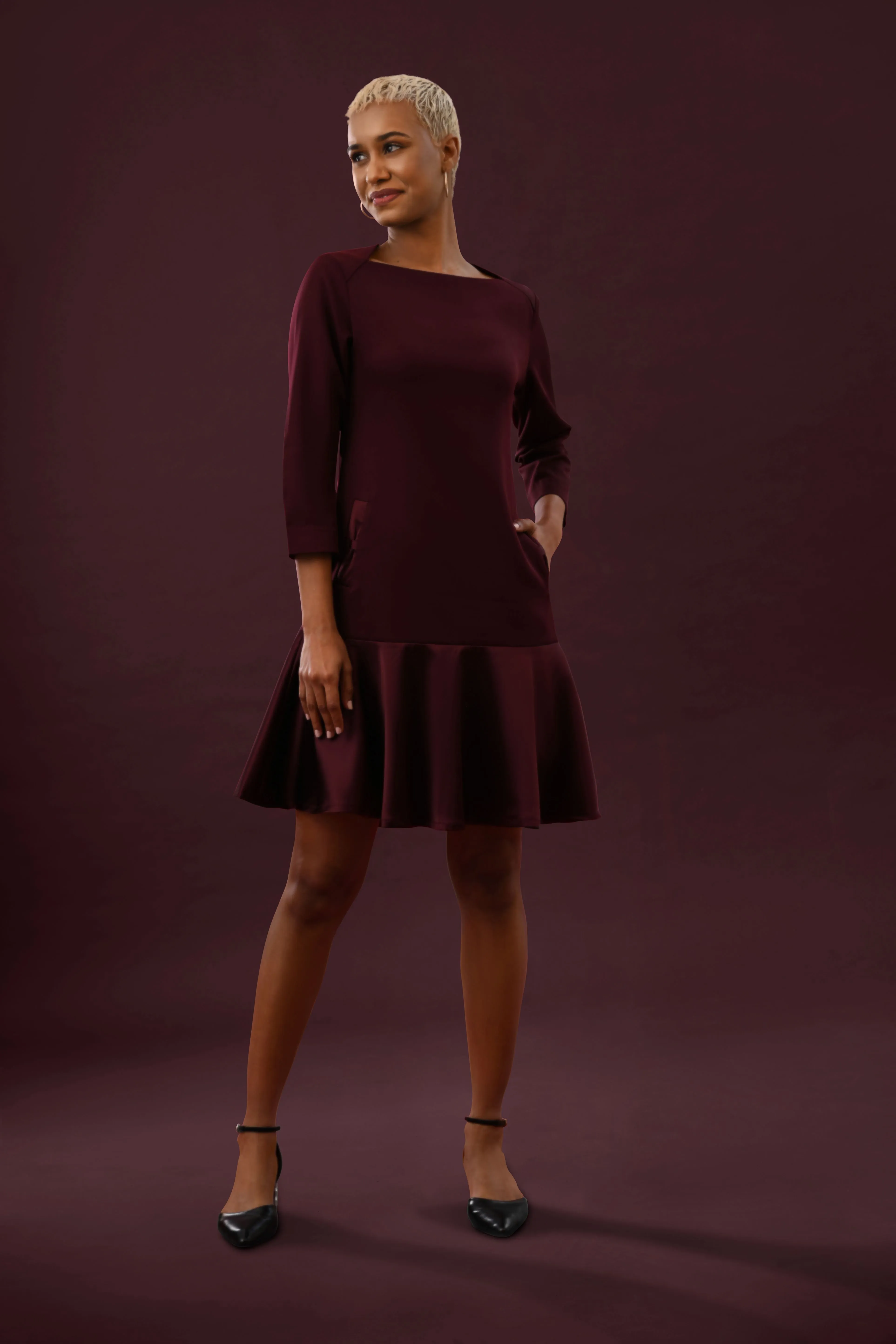 Vogue Low Flare Crepe Shift Dress