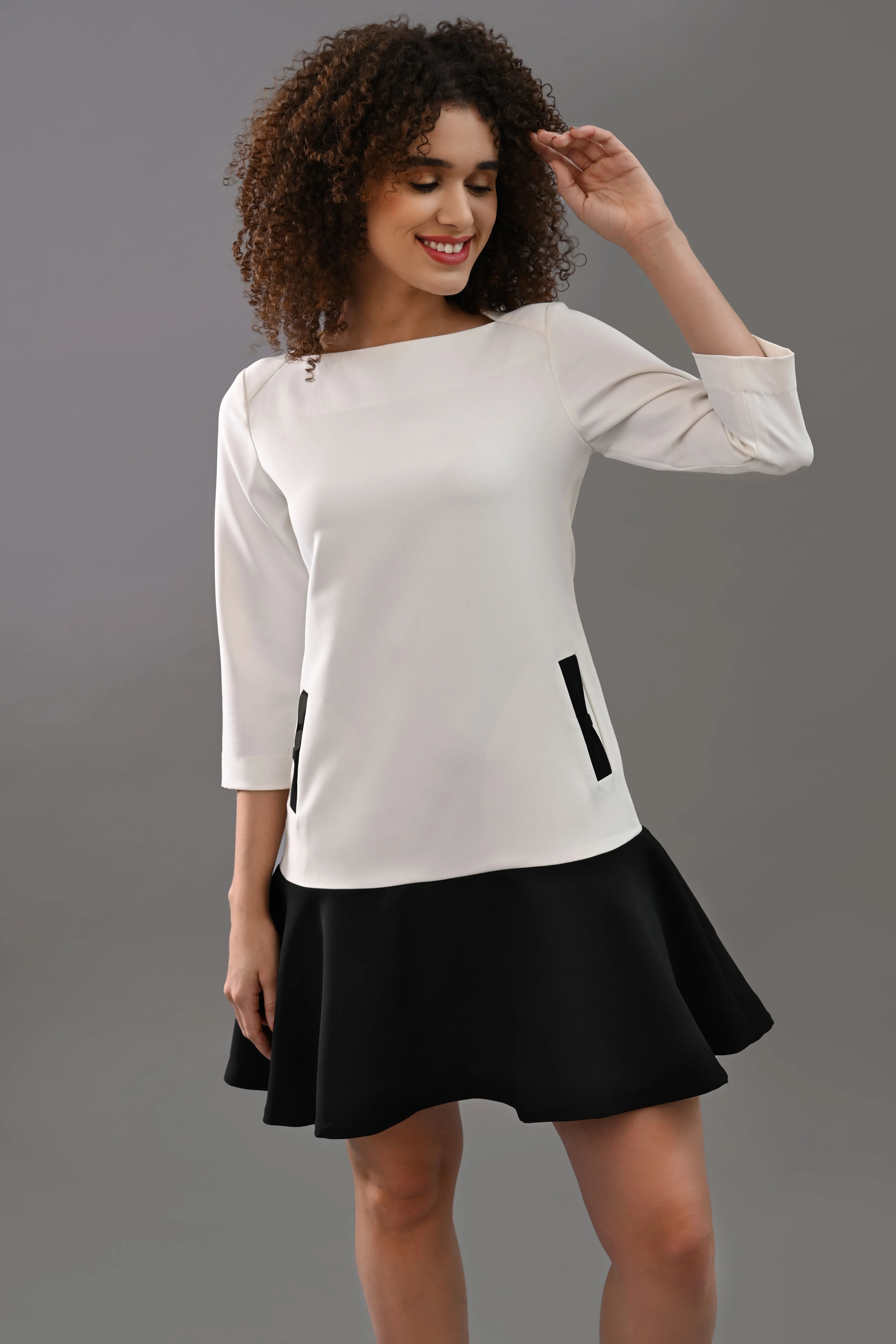 Vogue Low Flare Crepe Shift Dress